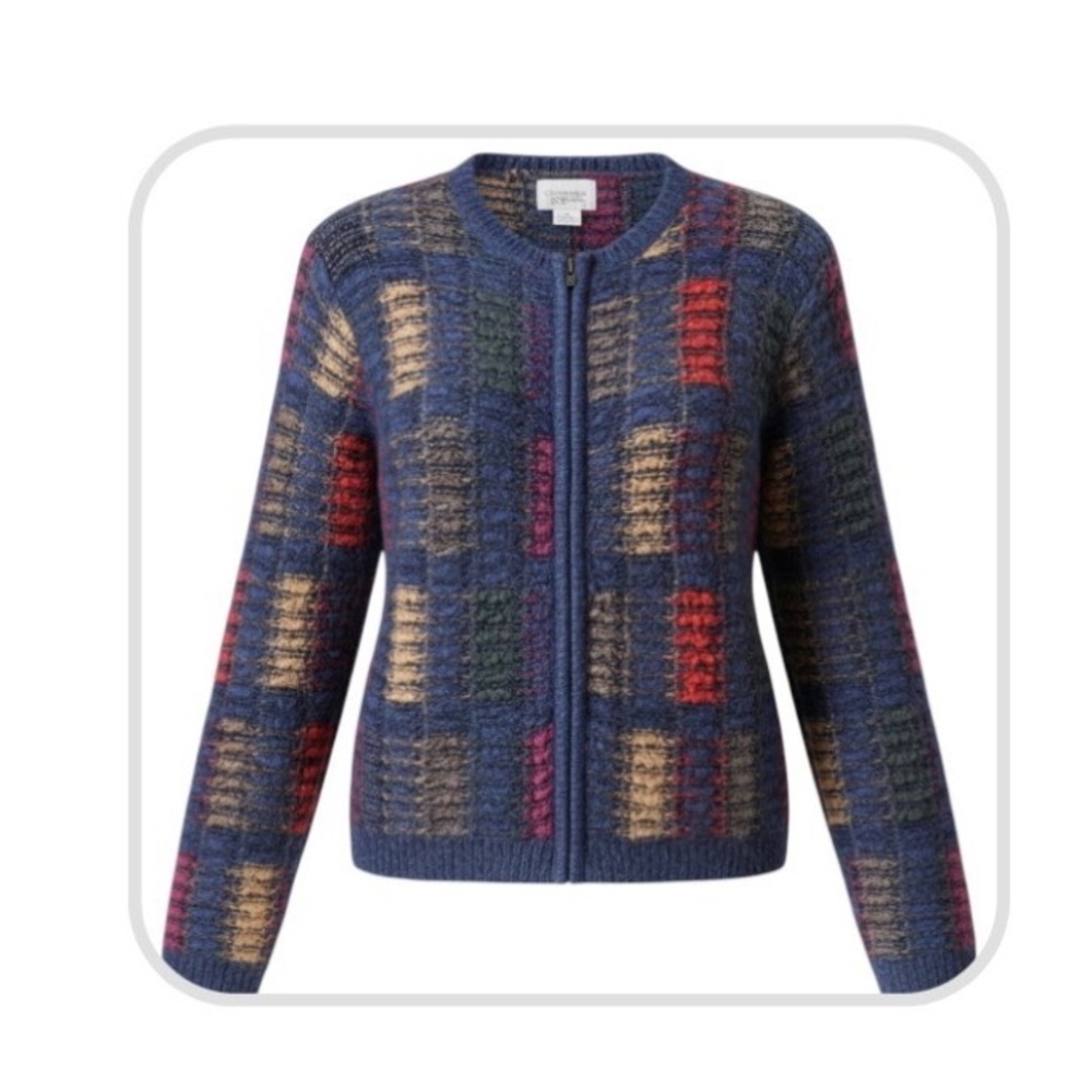 Christopher & Banks Mohair Blend Zip Front Cardigan Sweater retro boho vintage